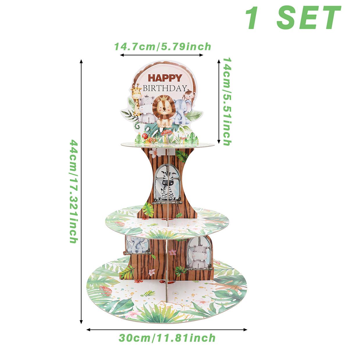 

Jungle Animals Safari Cupcake Stand Baby Shower 1st Birthday Party Decorations Kids Disposable Tableware Wild One Party Supplies