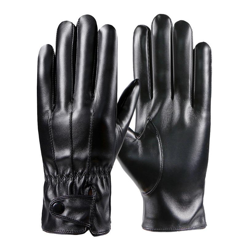 Men's Thermal Leather Gloves Autumn and Winter Leather Velvet Cold-proof Outdoor Riding Driving Windproof Waterproof Gloves