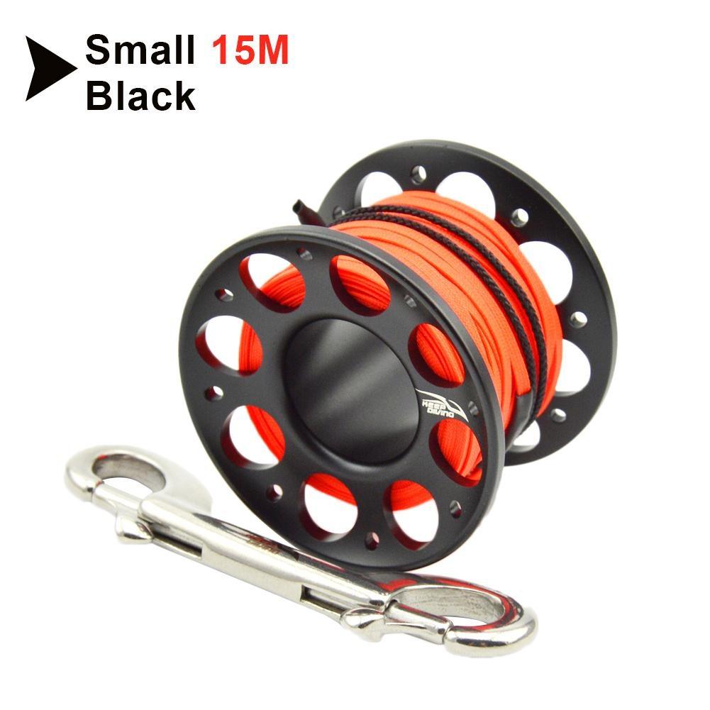 Scuba Diving Aluminum Alloy Spool Finger Reel 15M 30M with Stainless Steel Double Ended Hook for Cave Dive Equipment
