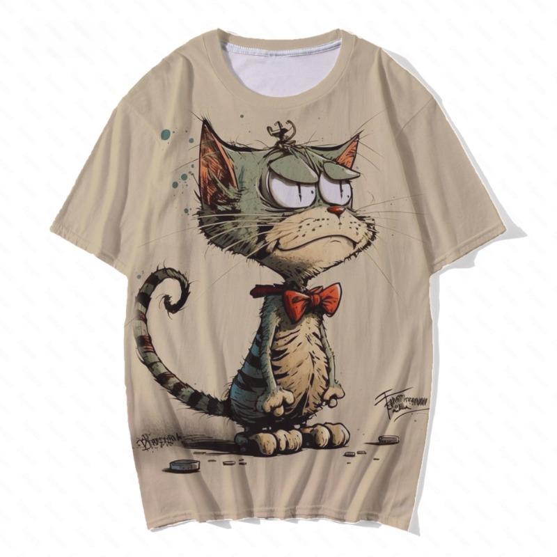 

Summer Round Neck 3D Cat Pattern Print Top Fashionable Casual Short Sleeved Men s and Women s Unisex T-shirts S