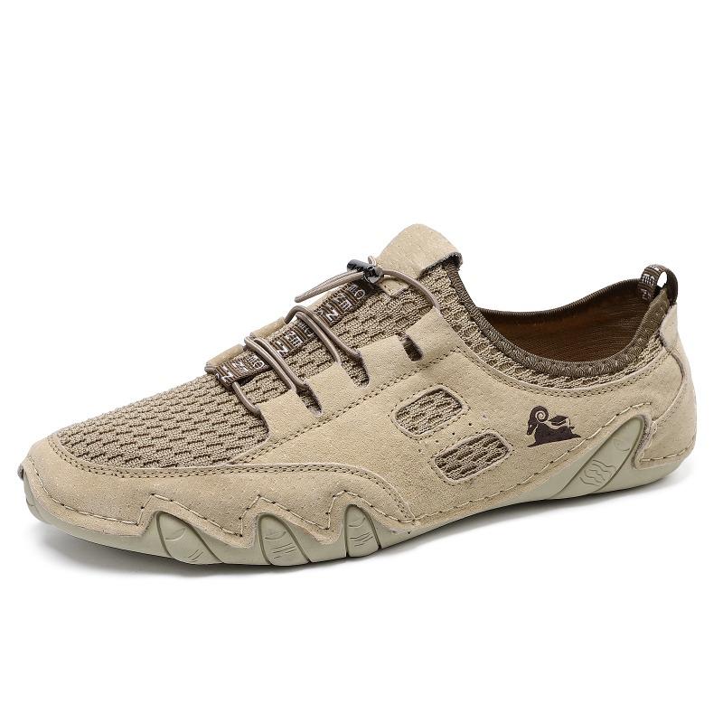 Summer Breathable Men's Casual Sports Shoes Large Size Sewn Leather Mesh Shoes Trendy Men's Shoes