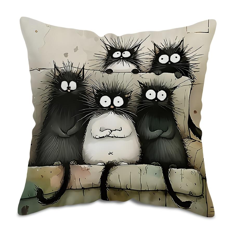 [Chic Cartoon Cat] Machine Washable Polyester Chic Cartoon Cat Throw Pillow Cover 17.7x17.7" | Contemporary Decorative Cushion Case