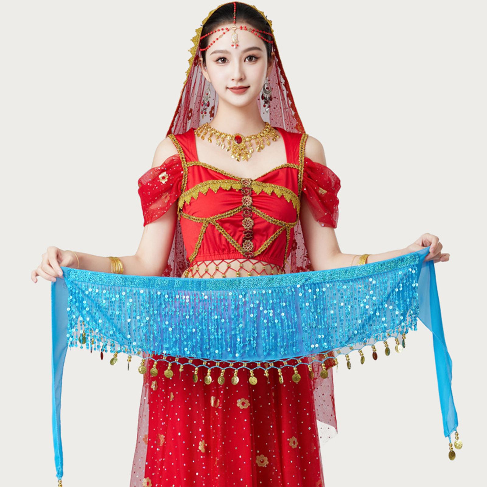 

Women s High Waisted Sexy Sequined Half Skirt Waist Accessories Sequined Belly Dance Waist Scarf One Size