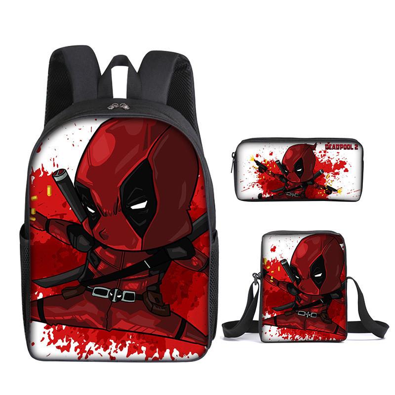 Deadpool 3pcs Student School Bag Backpack Lunch Bags Pencil Case Gifts Kids
