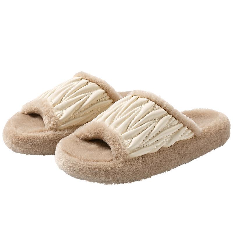 2024 Fashion Plush Slippers for Women Autumn and Winter Fashion Home Office Cotton Slippers Female Thick Soles Non-Slip Slides