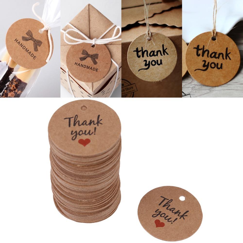 100pcs With String Gift Tags Brown Kraft Paper Tags Price Tag Handmade Hang Label  Home Made Crafts