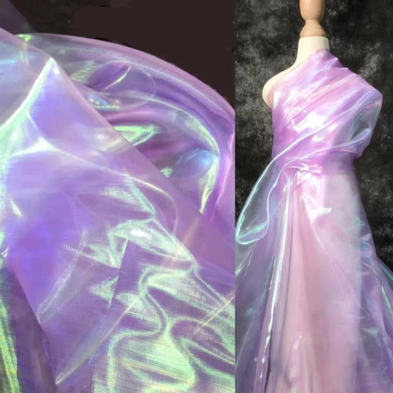 Wide 150cm Encrypted Laser Seven-color Iriered Gauze Fabric Bright Yarn Gradient Color Fabric DIY Organza Clothing Designer