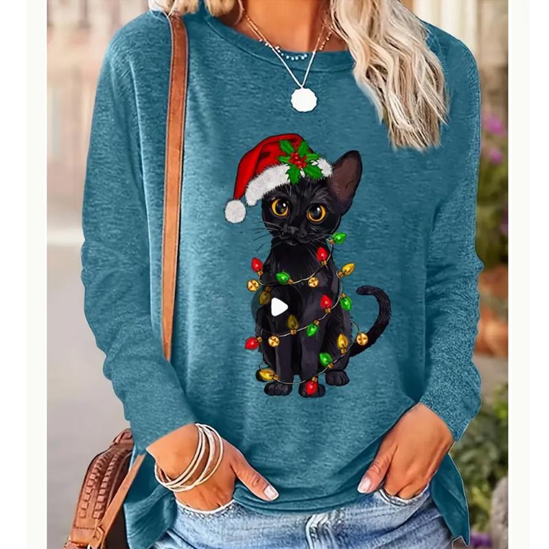 2025 Autumn & Winter Women's New Casual Crew Neck Long Sleeve Top 3D Christmas Pattern