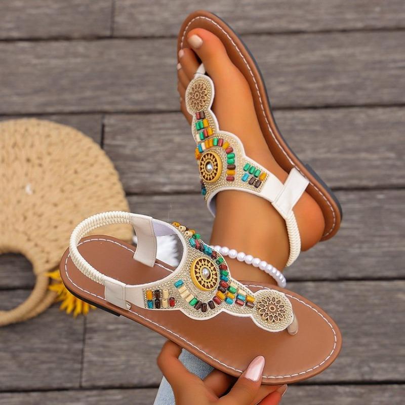 Bohemian Style Women Flat Sandals Clip Toe Gladiator Sandals Woman Retro Summer Casual Beach Shoes Women Anti Slip Flip Flops