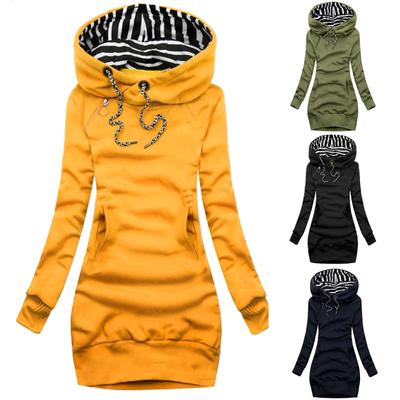 Sudadera lisa a la moda para mujer, Top de manga larga con capucha y cuello alto a rayas con bolsillo