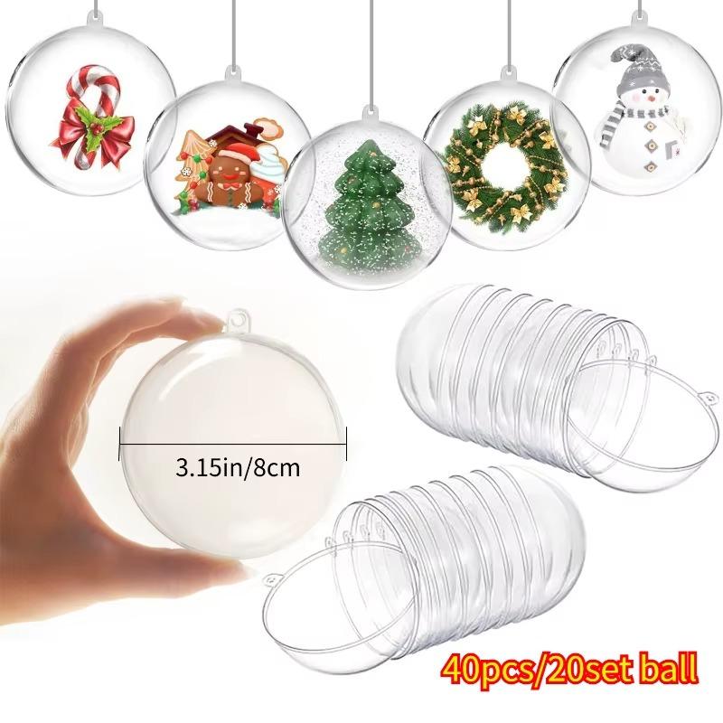 40pcs/20 Sets of Transparent Plastic Refillable Ornaments 3.15 in/8 Cm Reusable Packaging for Candy Small Gifts and Party Favors