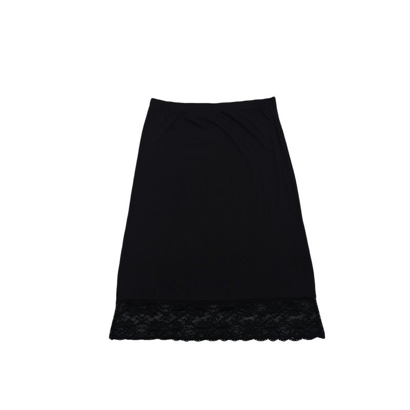 Sottogonna a mezza lunghezza con bordo in pizzo da donna, Sottogonna midi antistatica anti-sfregamento, Gonna sottoveste estiva elastica in vita tinta unita per l'uso quotidiano da donna
