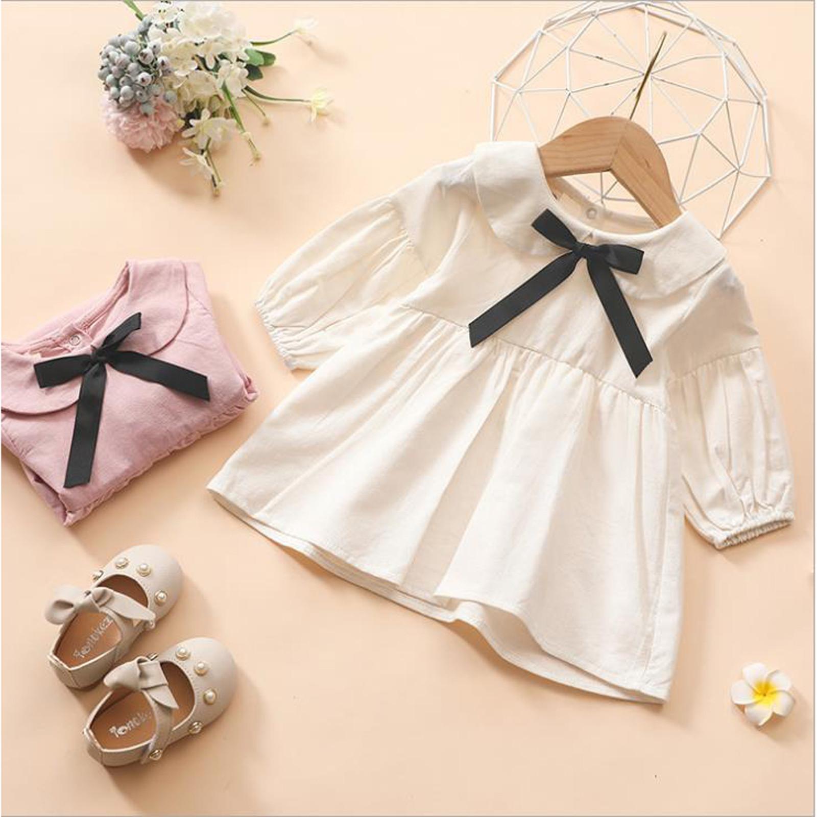 

Однотонное платье с кукольным воротником и бантом для маленьких девочек, одежда, одежда