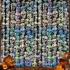 Halloween Background Skull Foil Fringe Curtain, Iridescent Disposable Tablecloth, Decorative Curtain Table Cover Tinsel Backdrop for Holiday