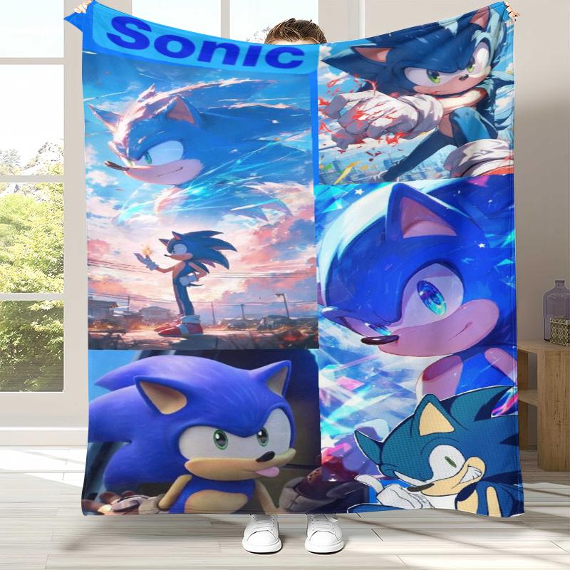 

Ретро Мультяшное Игровое Фланелевое Одеяло S-Sonic, Ультра Мягкое Теплое Плюшевое Покрывало для Дома, Спальни, Кровати, Дивана, Походного Пикника, Подарок 75x90cm
