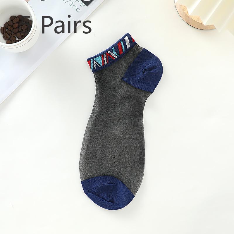 5 Pairs of Men's Summer Thin Ice Silk Glass Silk Non Slip Anti Hook Silk Crystal Silk Transparent Tube Socks