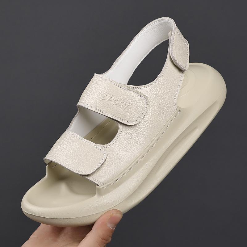 Fashion Solid Color Leather Sandals for Men 2025 Summer New Designer Platform Sandals Male Fashion Casual Outwear Beach Shoes Man
