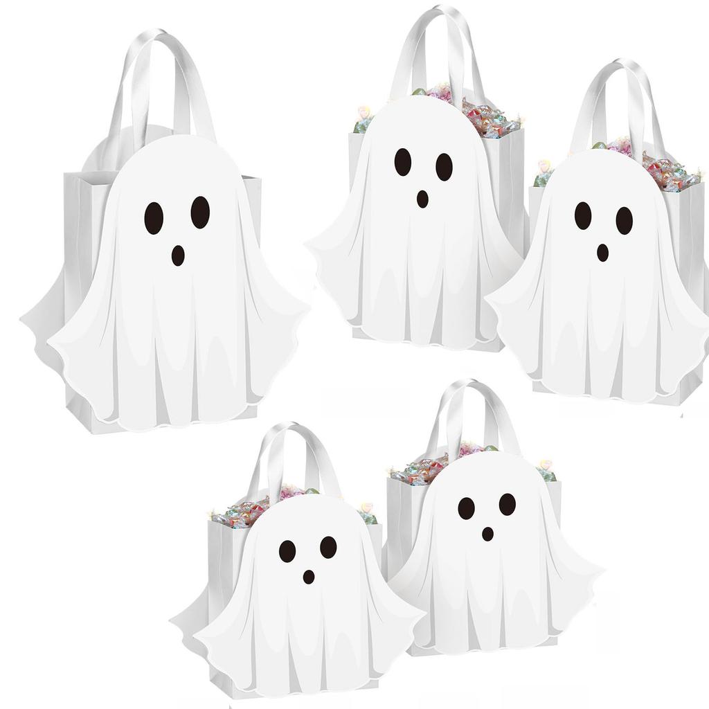 Halloween White Ghost Candy Bag Paper Party Favour Treat with Handle 1 5 10 Pack