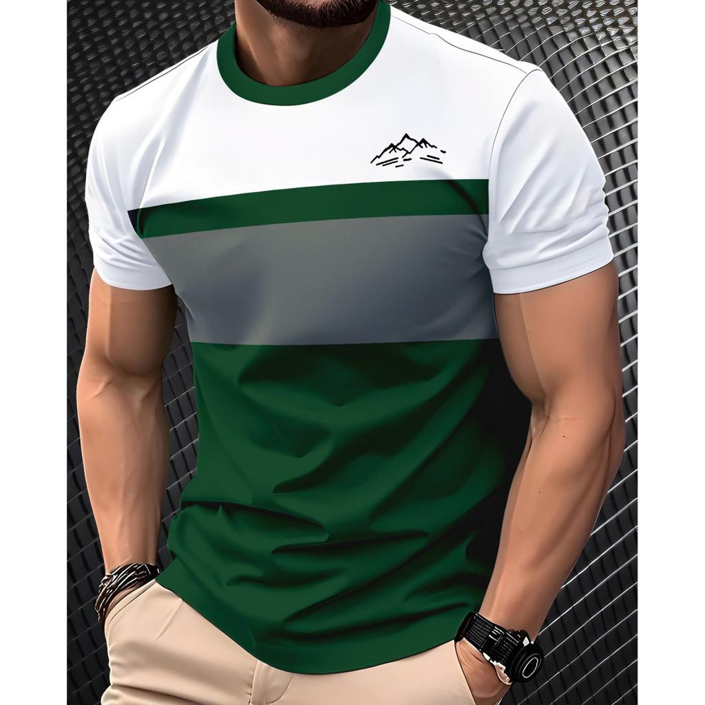 Summer Round Neck 3D Striped Graphic Print Top Fashionable Casual Short Sleeved Men's T-shirts