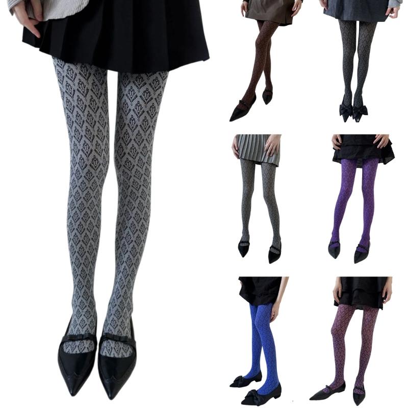 Women Vintage Sweet Girls Slimming Pantyhose Stockings Dark Floral Patterned Opaque Silky Skinny Tights Leggings Hosiery