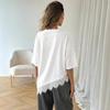 Women White Oversized T-Shirt with Lace Trim Asymmetric Hem