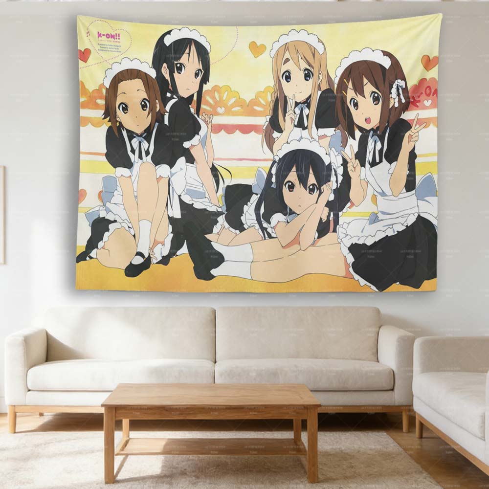 KON Maid Outfit Anime Tapestry Cute Girl Group Wall Hanging for Bedroom Dorm Manga Fan Decor Poster
