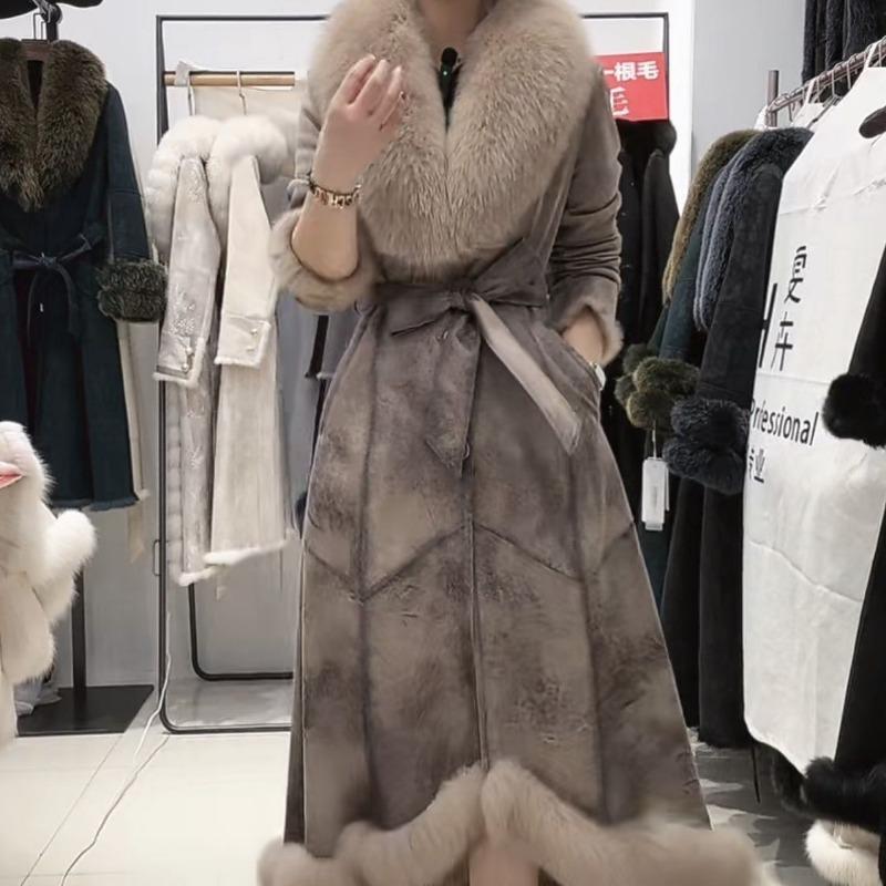 New Fur Integrated Coat Women's Medium Knee Long Imitation Fox Rabbit Fur Fur Collar Fur Coat