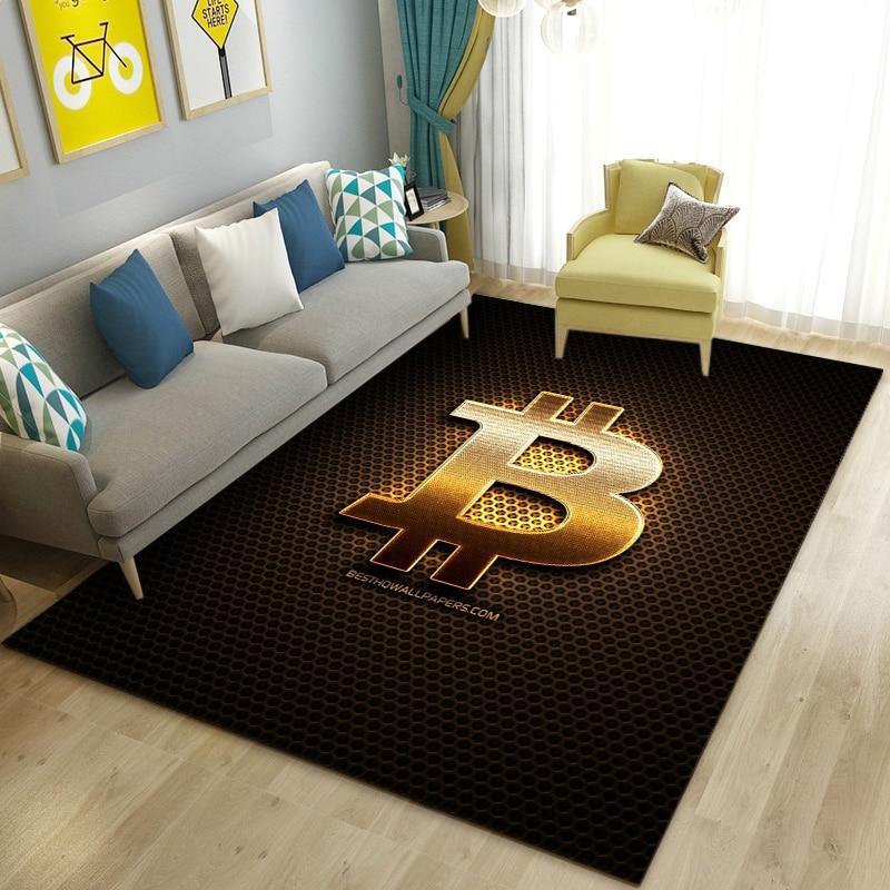 3D Bitcoin Area Rug Large,Carpet Rug for Living Room Bedroom Sofa Kitchen Doormat Decoration,Children Play Non-slip Floor Mat