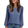 Women's Round Neck Loose Peplum Knit Patchwork Hollow Out Long Sleeve Top
