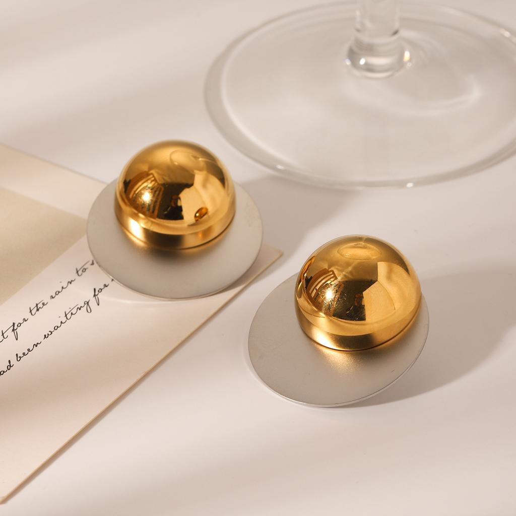 18K Gold Plated Stainless Steel Disc Earrings for Women, Niche High-end Gold and Silver Color Block Titanium Steel Studs