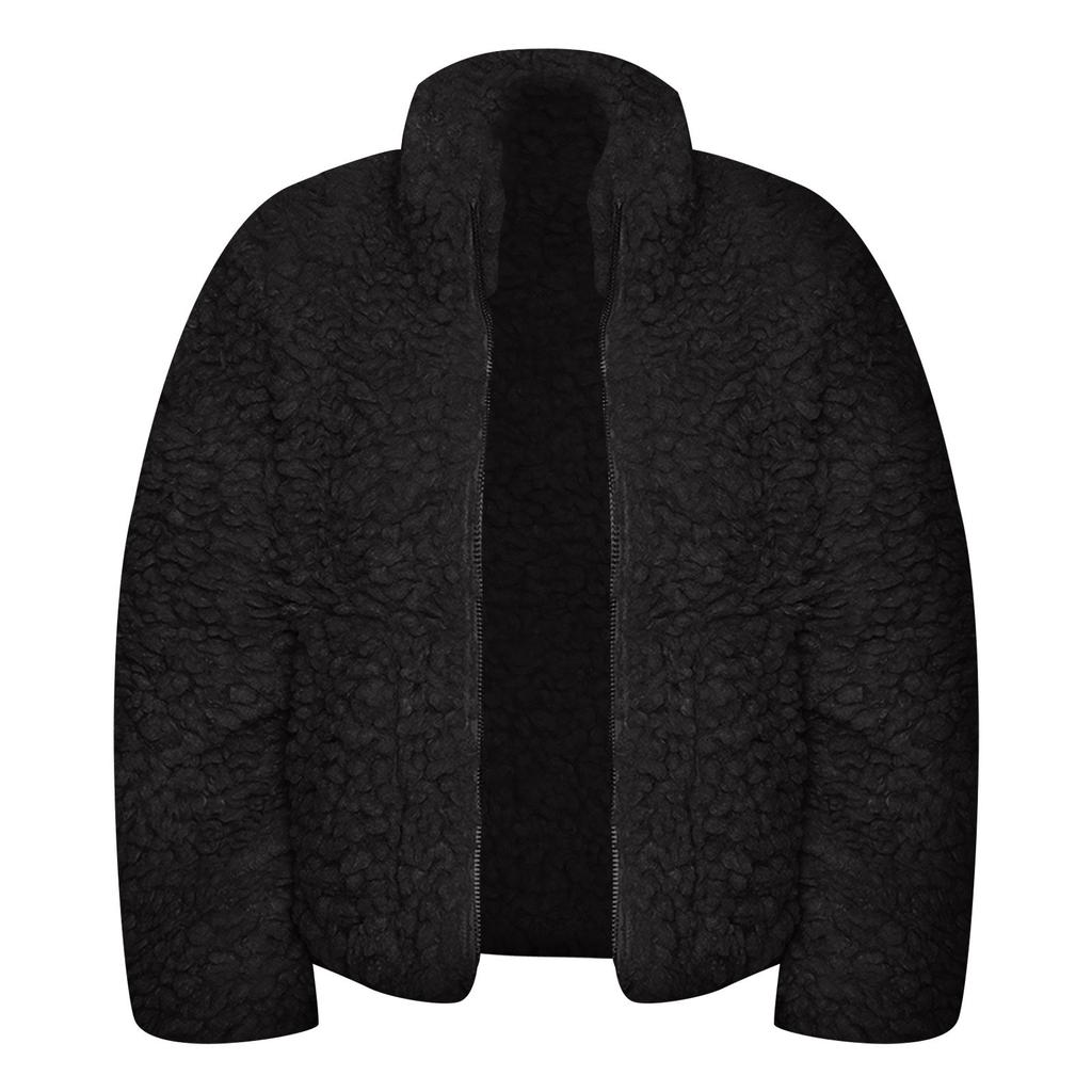 Ladies Casual High-necked Long-sleeved Button Lamb Velvet Casual Jacket Top