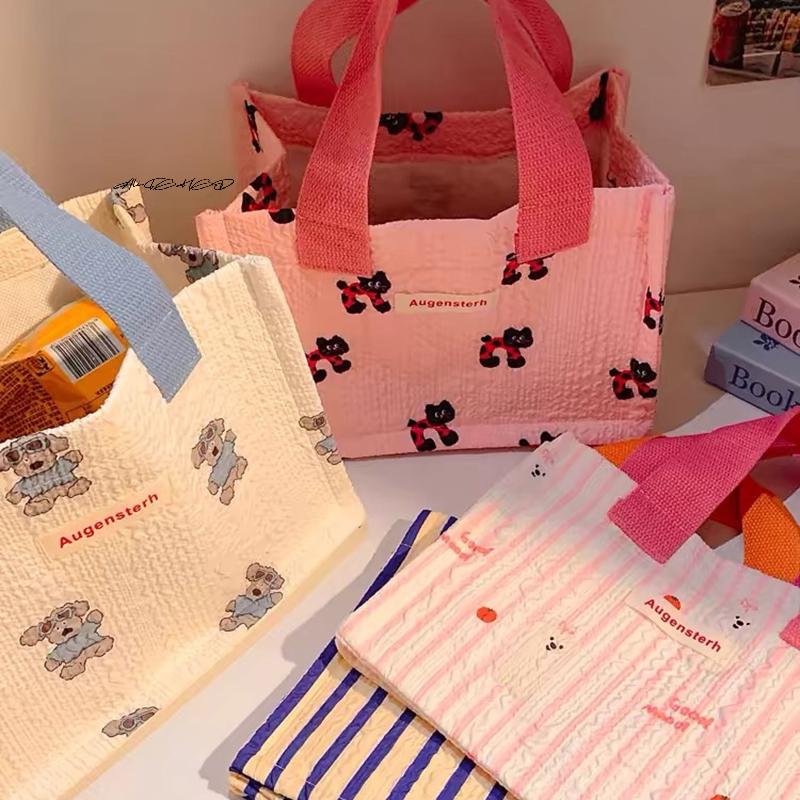 Flower Print Lunch Bag High-Value Student Handbag Convenient Portable Meal Carrier All-Match Floral Tote for Picnics & School