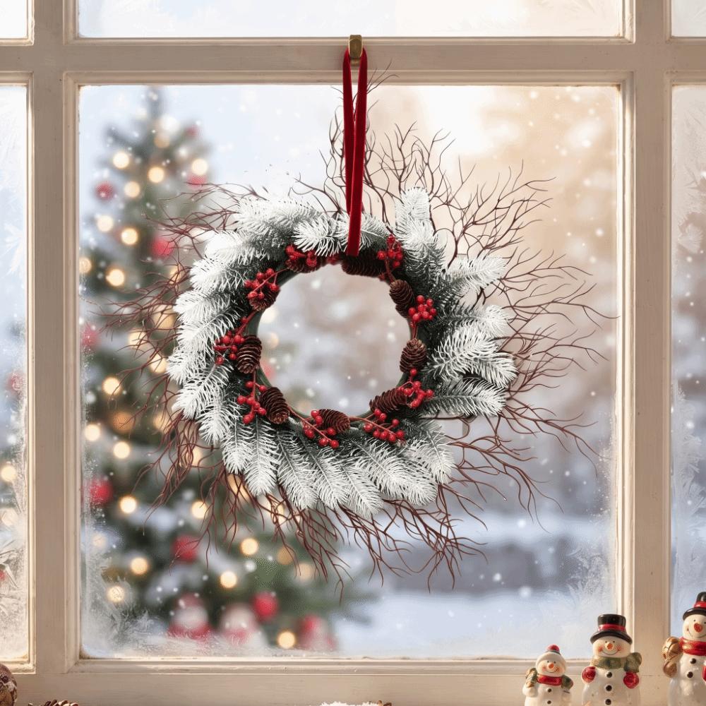 Red Berries Christmas Wreath Pinecones Christmas Decorations Xmas Ornament Wall Hanging Decor