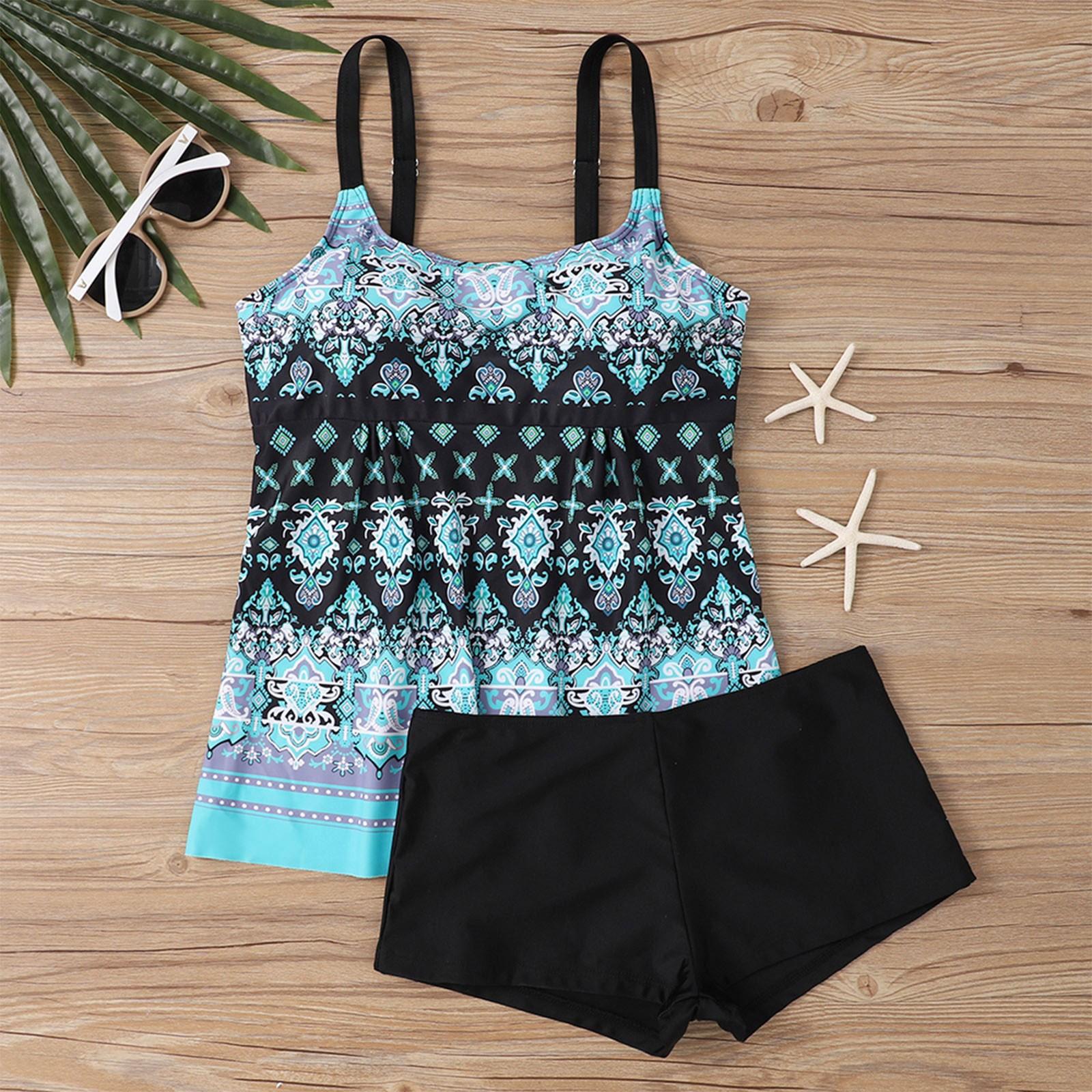 

Женский сексуальный облегающий купальник-бикини с принтом на бретелях и разрезом большого размера, двухсекционный, XL циан