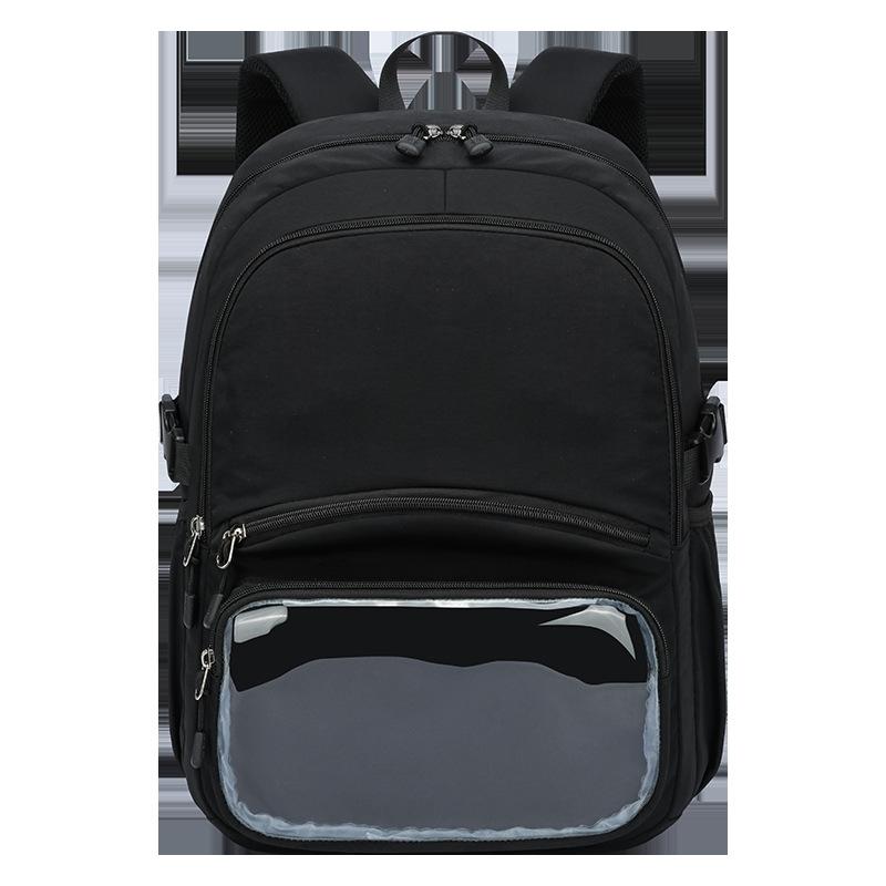 Schoolbag Solid color anti-splashing Oxford cloth multi-zipper layered transparent visual student schoolbag daily commuter backpack