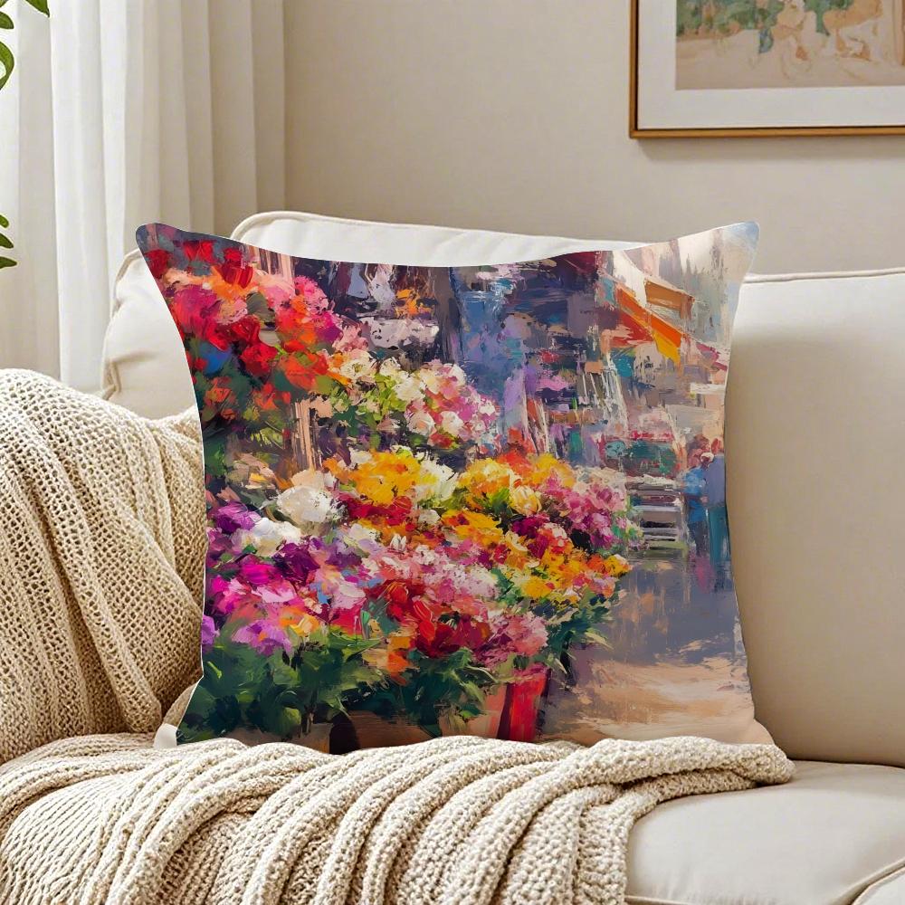Flowers Market Pillow Wall Art Decor Cushion Cushion Cover Pillowcase Antidustmite living Room Sofa Decor Cushion Room