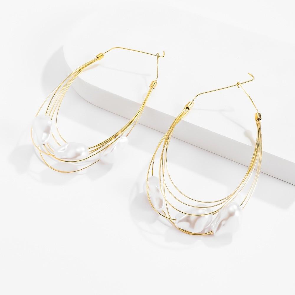 Korean Layered Large Circle Earrings Exquisite Trendy Wedding Earing Pearl Big Hoop Earrings  Girl