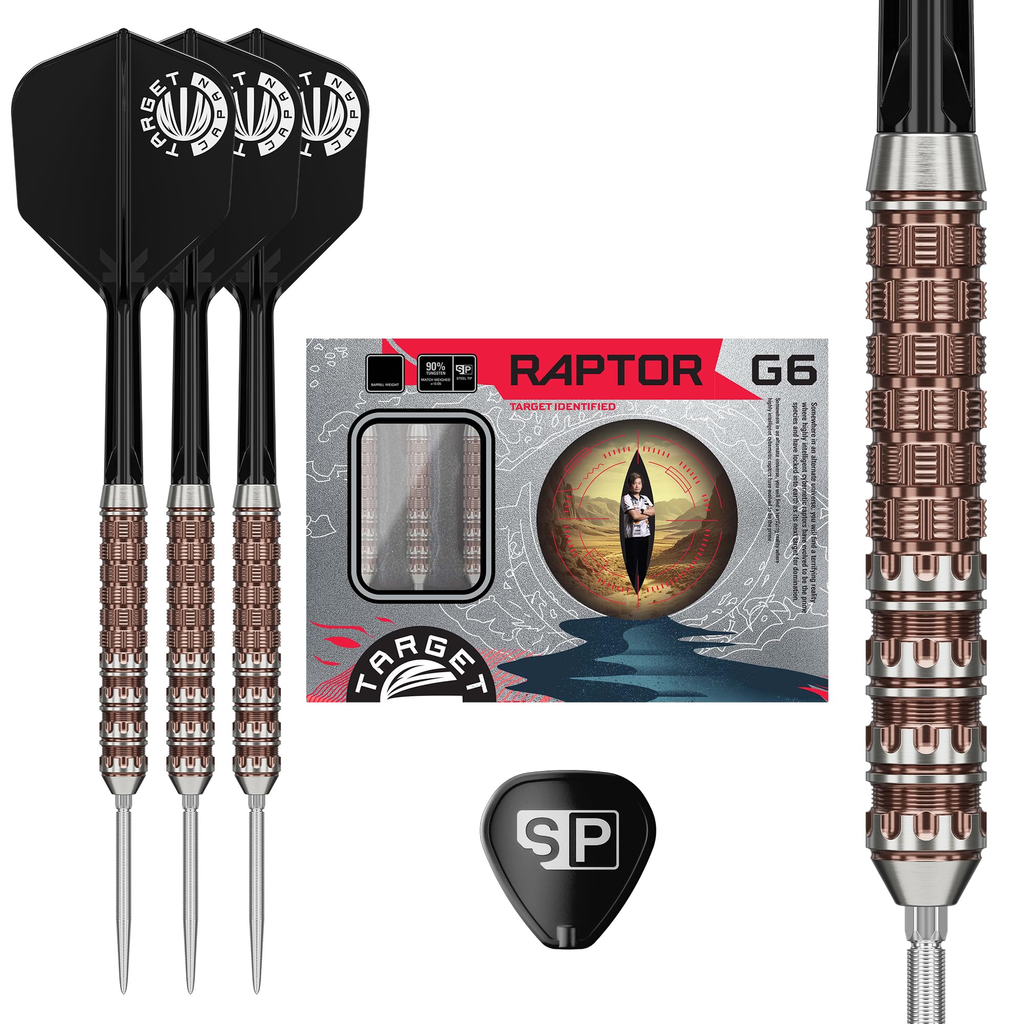 Target Japan PRIME SERIES RAPTOR GEN6 Joji Nishitani Tungsten Darts 6 Shape Flights and SWISS SILVER NANO POINT 30mm 90% Steel-Tip Set, 24g, K-Flex
