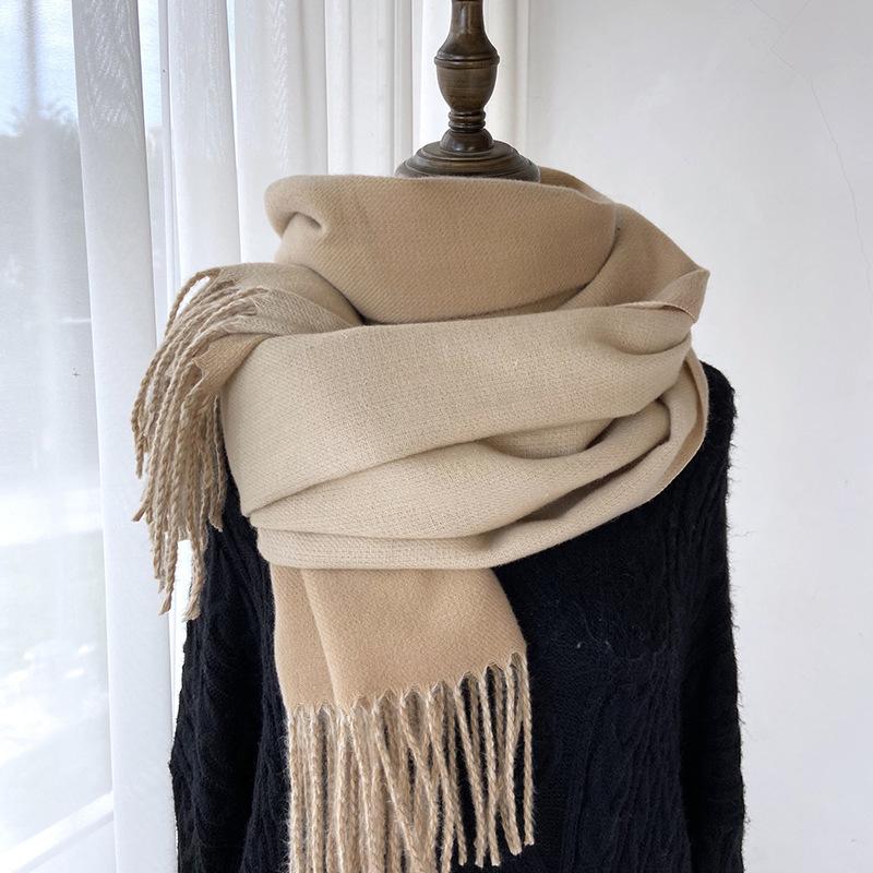 Women Winter Knitted Scarf Ladies Men Solid Double-Sided Tassel Scarve Mujer Male Foulard Wrap Shawl Unisex Imitation Cashmere