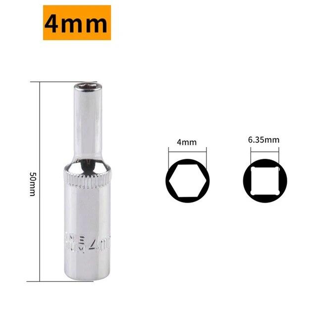 1pc 1/4 Hex Socket Adapter Chromium-vanadium Steel Deep Socket Wrench Head Sleeve For Ratchet Wrench Auto Repair Hand Tool