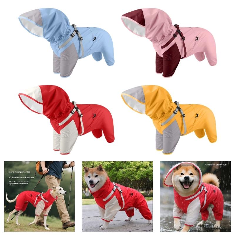 Waterproof Hooded Dog Raincoat with Detachable Hoods Adjustable Pet Rain Jackets For Small To Large Dog Outdoor Activity