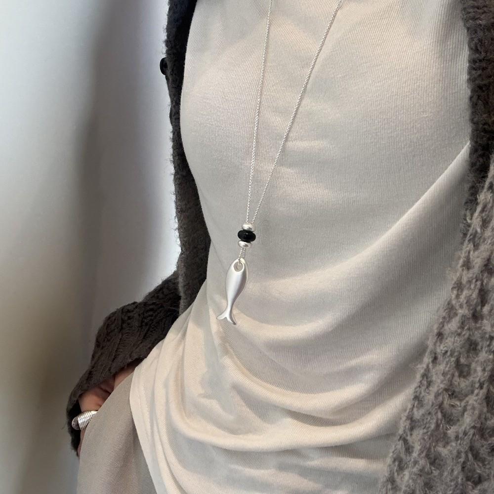 Metal Fish Pendant Necklace Matte Long Sweater Chain New Rope Chain Necklaces Jewelry