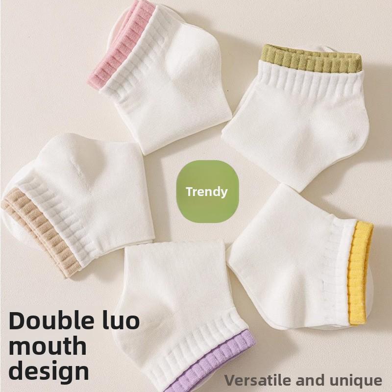 White Socks, Double Flared Women's Spring and Summer Mid-calf Socks, Short Socks, Cotton Socks, Breathable Letter, Trendy Long Socks, Sports