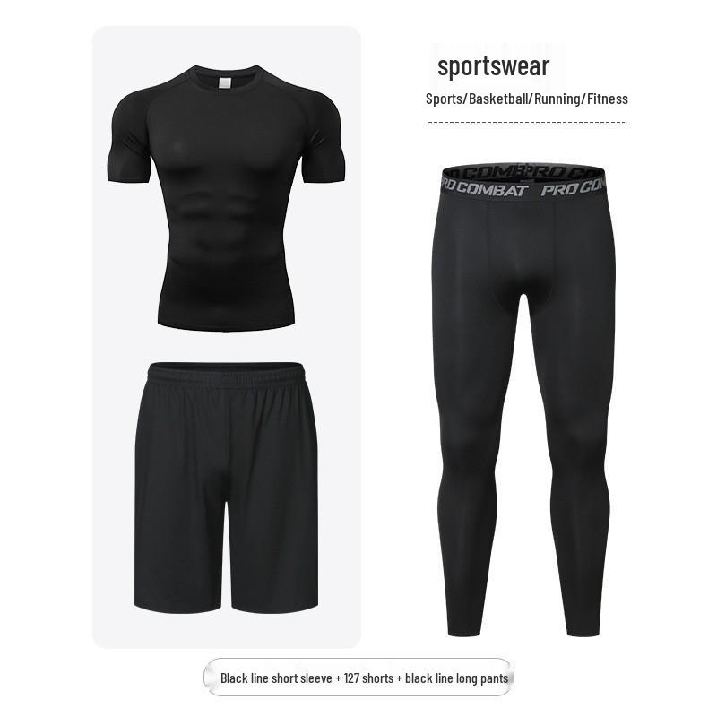 Men's Quick-Dry Sports Suit: Tight-Fitting Running & Basketball Three-Piece Set (Breathable Long Sleeve Top & Pants)