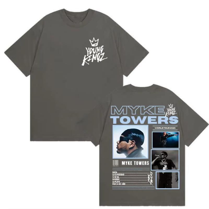 Rapper Myke Towers World Tour 2025 Merch TShirt Unisexs Hip Hop Style Gothic Clothing Tshirts Casual Cotton Short Sleeve T Shirt S