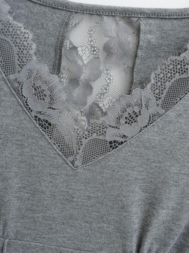 Spicy Girl V-Neck Lace Long Sleeve Slim Top - Women's Spring 2025