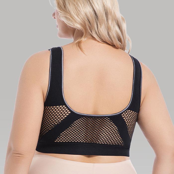 Plus Size Solid Color Breathable Hollow Out Sports Bra - Pullover Wireless Yoga Bra Light Support Thin