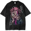 Jujutsu Kaisen Anime for Unisex Washed Tshirt Summer New Gojo Satoru Pattern Harajuku Shortsleeved Loose YK Quality Shirt