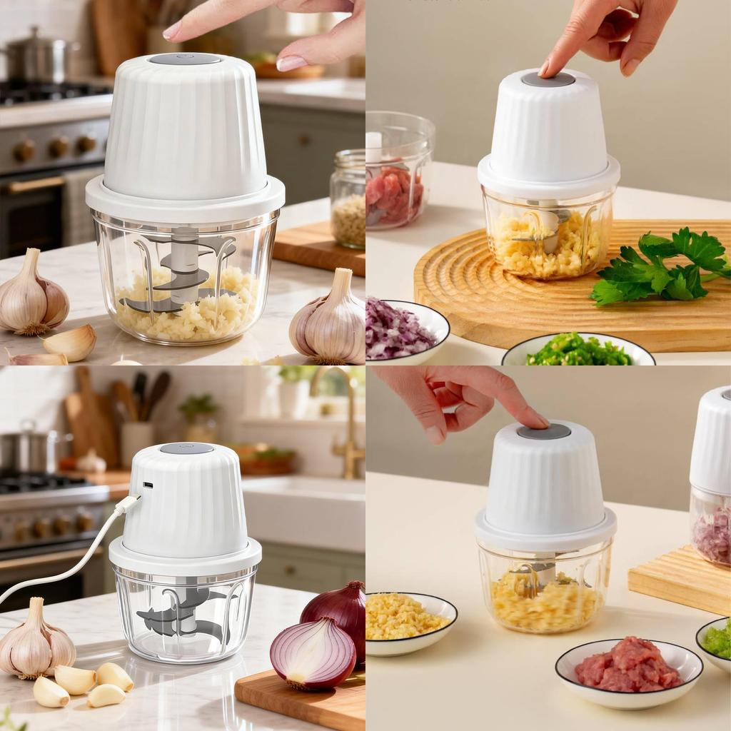 Electric Garlic Crusher With Usb Rechargeable Compact Mini Food Processor For Home Cooking