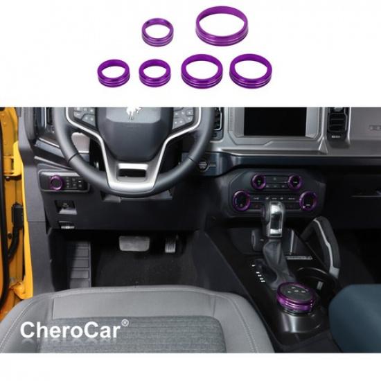 6X Air Condition/Headlight/Radio Switch Knob Trim Ring  for Ford Bronco purple